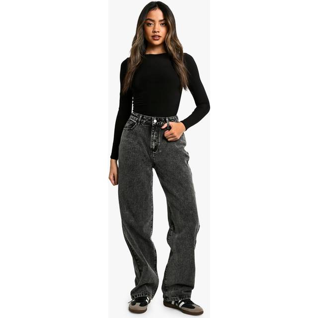 Womens Boohoo Basics High Waisted Boyfriend Jeans - Black - 16/30L