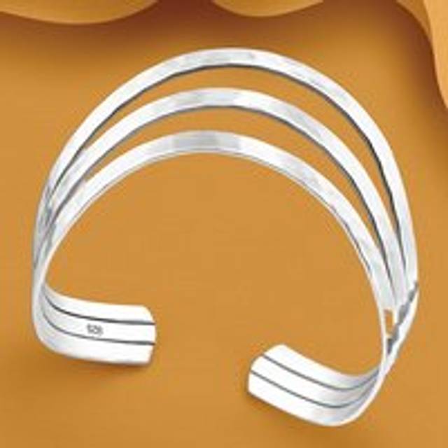 John Greed Portrait Series 1 Silver Triple Curve Hammered Cuff Bangle For Women - silver