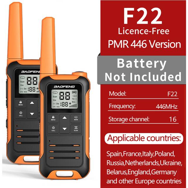(PMR NO BAT-O) 2pcs F22 PMR446 FRS Mini Communication Radio Profesional Walkie Talkies Two Way Radio Transceiver For