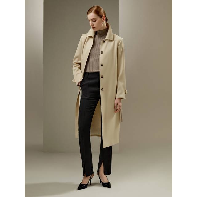 LILYSILK Classic Trenchcoat Silk-Wool Blend Dark Brown Horn Buttons Perfect Wardrobe Staples United Kingdom Khaki XS