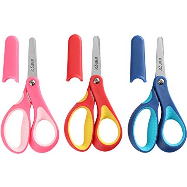 Small School Childrens Blunt Kids Scissors, Sharp Stainless Steel Blades Safety Comfort Grip Handles for Student Toddler Craft Cutting Paper, Assorted