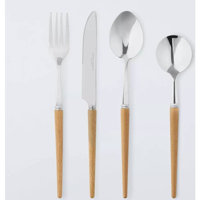 John Lewis Stainless Steel Cutlery Set with Beech Wood Handles, 4 Piece/1 Place Setting