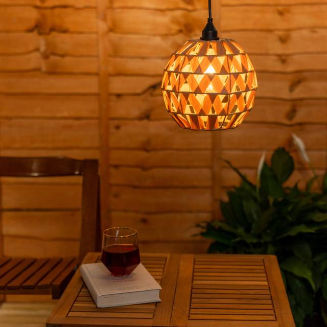 ValueLights Natural Rattan Ball Battery Operated Outdoor Hanging Pendant Garden Light - Yellow - 78 x 20 x 20cm