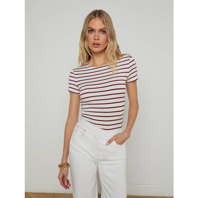 L'AGENCE Ressi Fitted T-Shirt In Red/Navy/White Stripe - XS