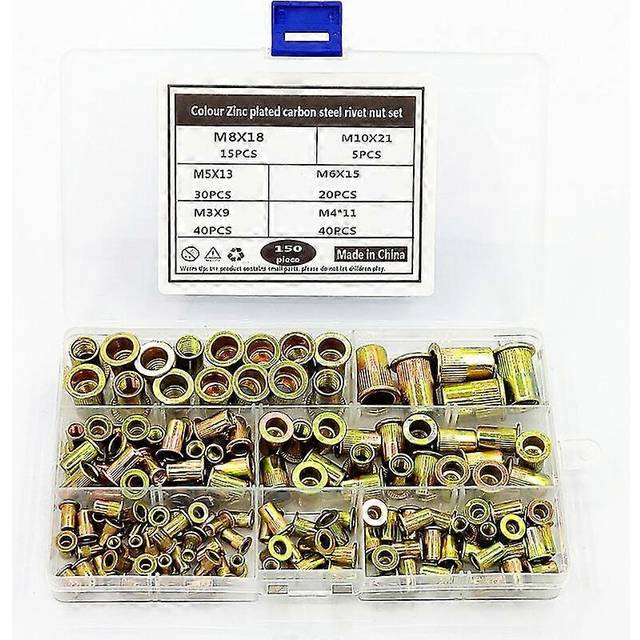 (As show, One size) Rivet Nuts Carbon Steel Threaded Inserts Blind Nut Stainless Steel Flat Head Rivets M3 M4 M5 M6 M8 M10 150 Pieces