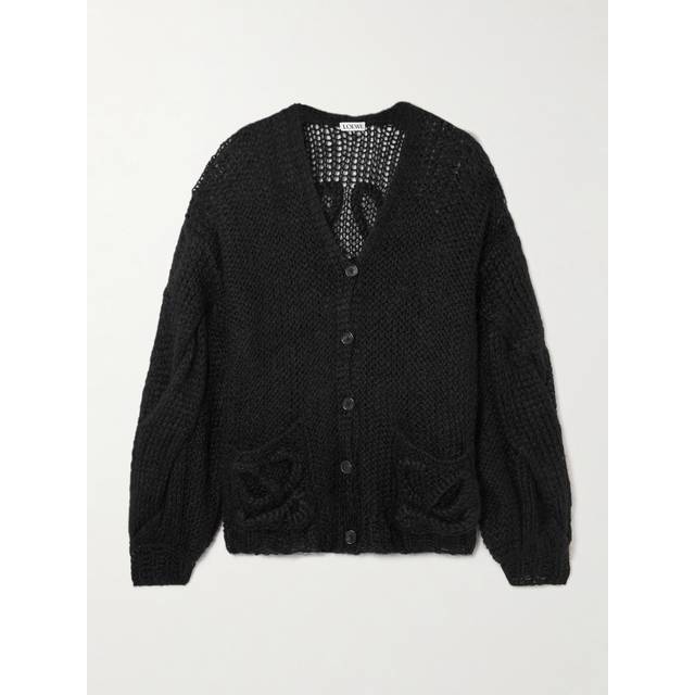 Loewe Anagram open-knit mohair-blend cardigan - black (UK 6)