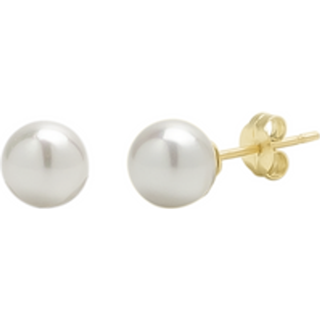 Womens 9ct Solid Gold Pearl Stud Earrings - Metallics - One Size