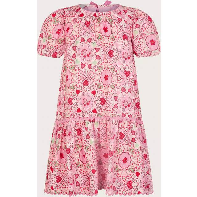Heart Print Puff Sleeve Dress Pink - 3 Years