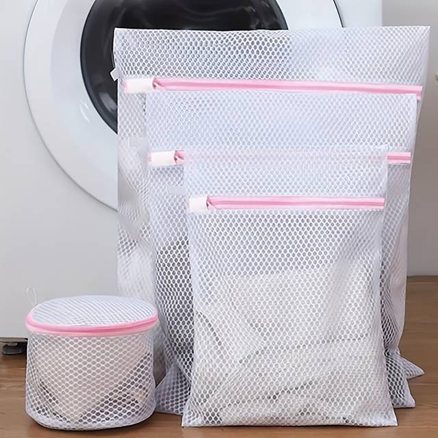 TEMU 4pcs Set Mesh Laundry Bags With Zippers - , Underwear & Clothes - Ideal For Washing Machines