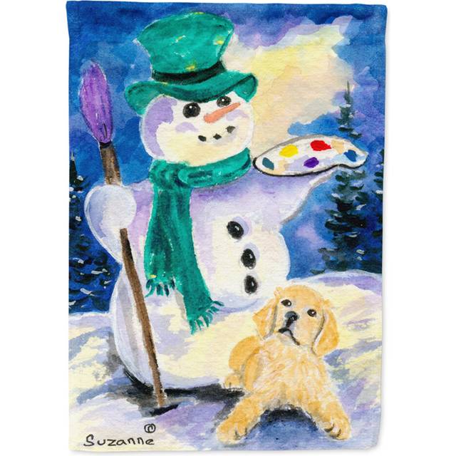 Caroline's Treasures SS8994CHF Snowman with Golden Retriever Flag Canvas  Large  Multicolor