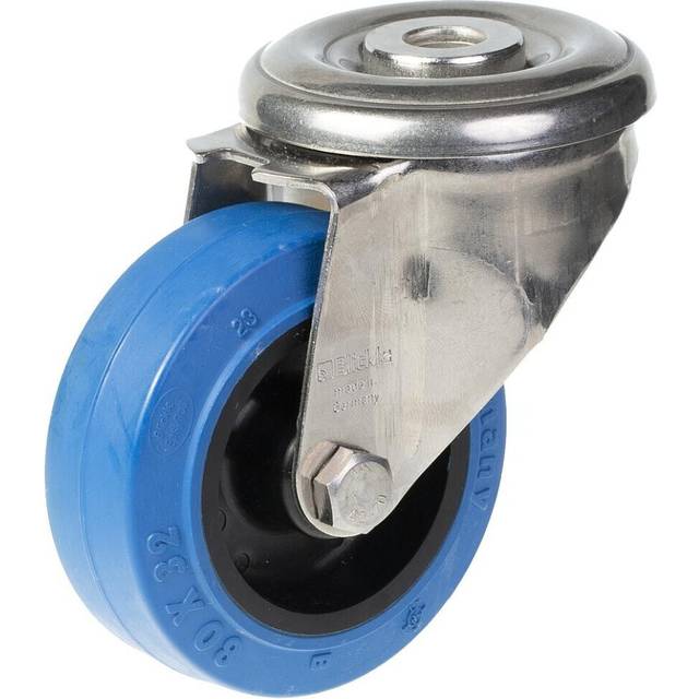 80mm stainless steel swivel castor with blue elastic rubber on nylon centre whee
