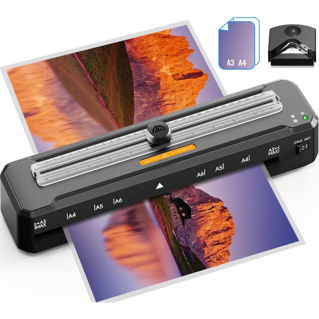 MAXDONE A3 Laminator, Laminator Machine with Built-in Cutter, Thermal & Cold Laminating, 80-128mic Compatible, 10 Pouches & Corner Rounder, for A3 A4