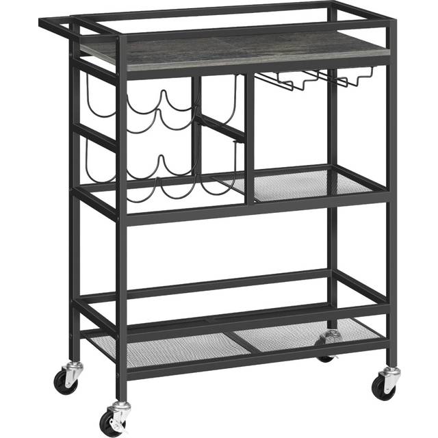 MAHANCRIS Bar Cart for Home  3-Tier Serving Cart with Wheels and Handle  Beverage Cart with Wine Rack and Glass Holders  Rolling Wine Cart for Kitchen