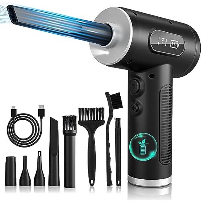 Compressed Air Duster Cleaner for PC, Electric Air Duster Rechargable,Cordless Reusable Air Blower Duster with LED Light,3 Gear Digital Air