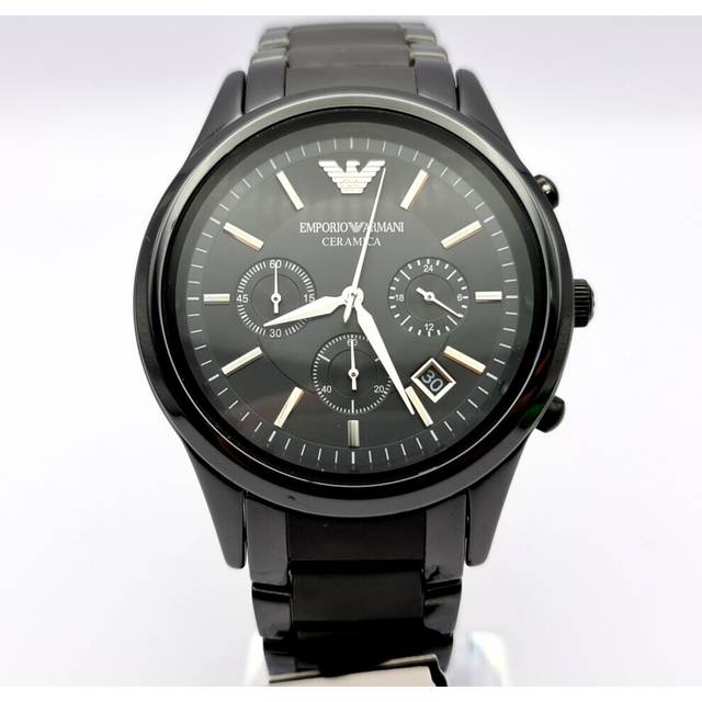 NEW EMPORIO ARMANI AR1452 CERAMIC BLACK DIAL & STRAP MENS WATCH - Black