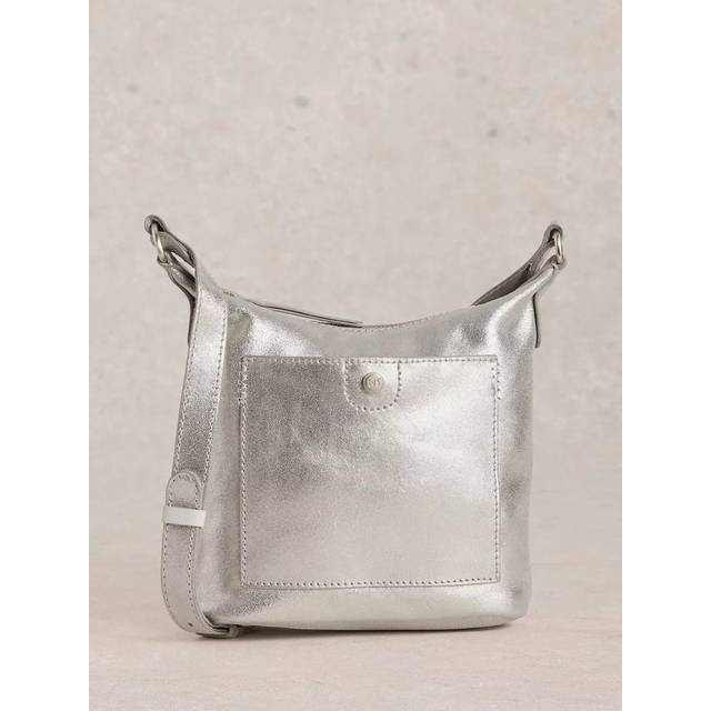 White Stuff Metallic Leather Crossbody Bag, Silver