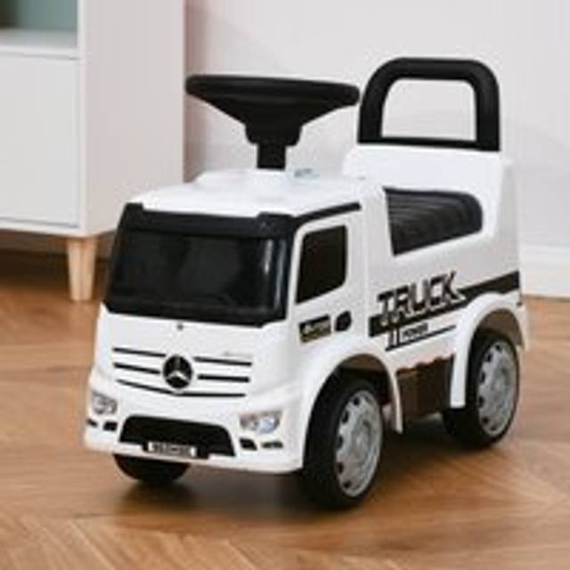 Homcom 3-In-1 Ride On Car Kids Mercedes Truck Storage Handle For 12 - 36 Months White