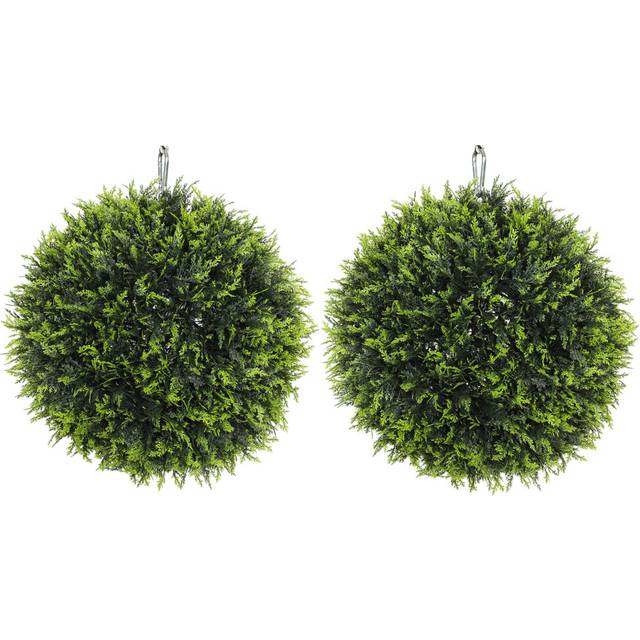 HOMCOM Set of 2 Artificial Plant Topiary Balls - Faux Plants for Decor - Green | TJ Hughes