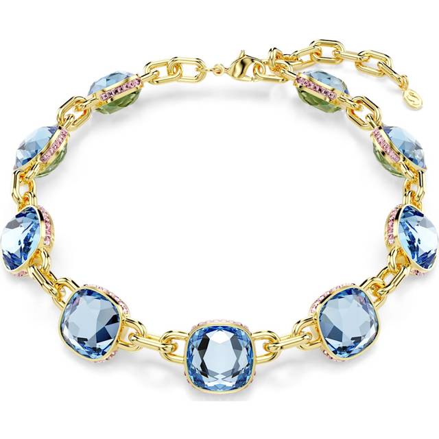Chroma Tennis necklace, Cushion cut, Multicoloured, Gold-tone plated - Blue - OS