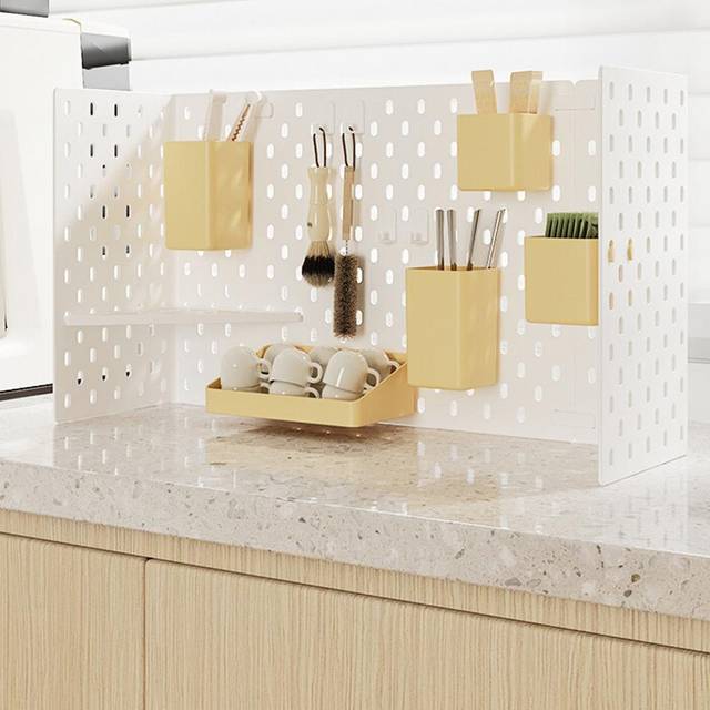 Pegboard Combination Kit Plastic Pegboard Panels Storage Shelf Desktop Vertical Peg Board Organizer white
