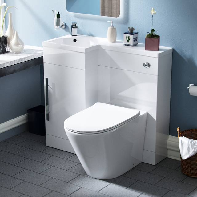 Lh 900mm white vanity basin unit, wc unit & ellis uf back to wall toilet