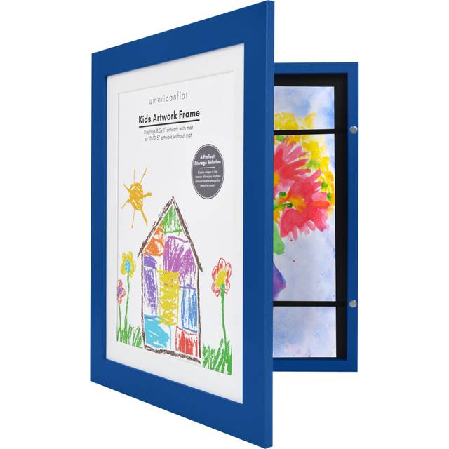 Americanflat Front Loading Kids Art Frame in Sapphire Blue - 8.5x11 Picture Frame with Mat and 10x12.5 Without Mat - Kids Artwork Frames Changeable Di