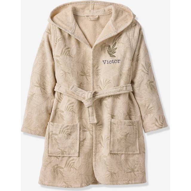 Bathrobe with Recycled Cotton for Children, Green Jungle printed green