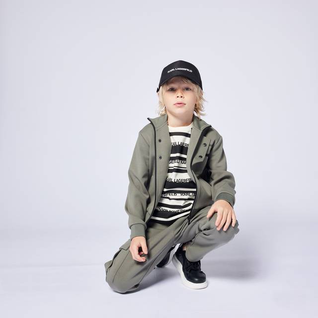 Karl Lagerfeld Kids Black & White Embroidered Logo Cap - 14-16 year