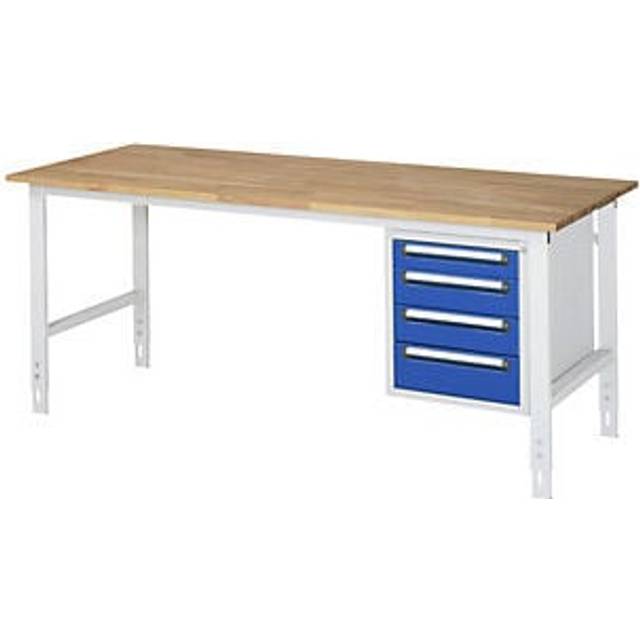 base container with 4 drawers 1 x 90, 2 x 120, 1 x 140 mm, base container with 4 drawers 1 x 90, 2 x 120, 1 x 140 mm, WxD 2000 x 800 mm, solid beech wood panel, thickness 25 mm - light grey RAL 7035