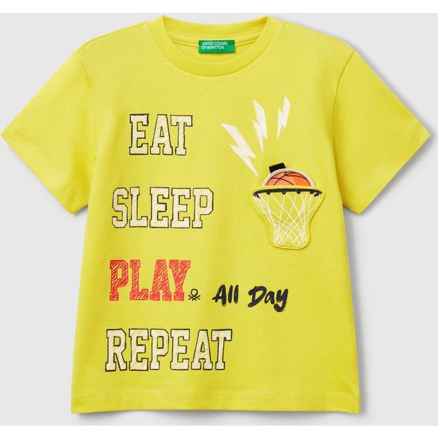 Benetton Kids' Basketball Applique T-Shirt, Lime