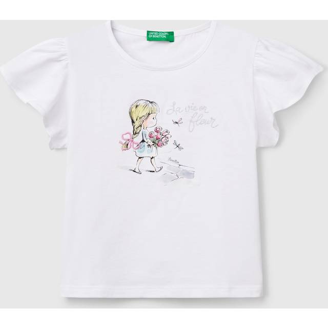 Benetton, T-shirt With Print And Embroidery, size 3-4, White, Kids