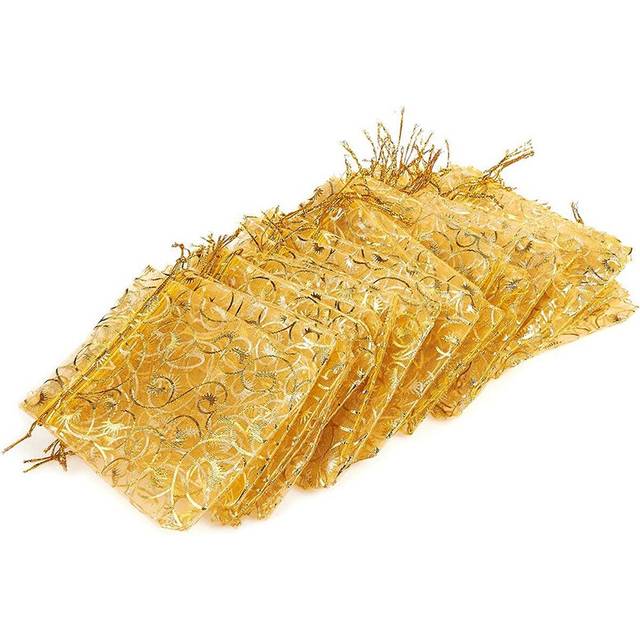 100Pcs 10X15cm Eyelash Printed Gold Organza Bags Jewelry Pouch Bags