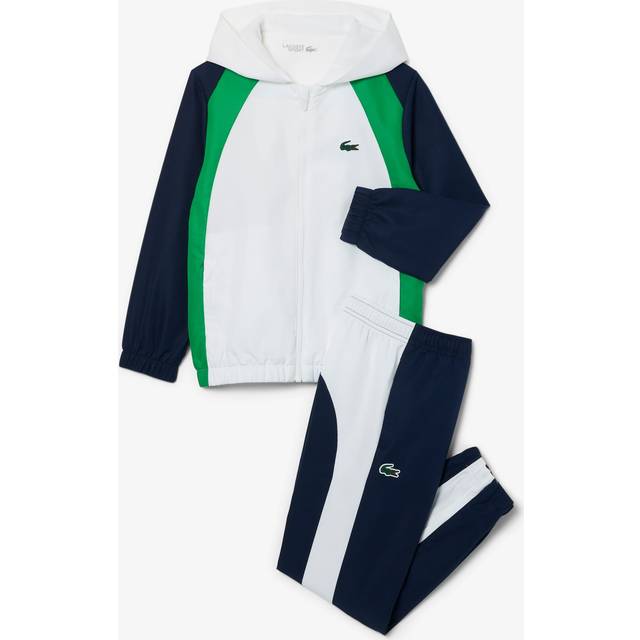 Lacoste Lightweight Diamond Taffeta Tennis Tracksuit Size 8 years White / Green / Navy Blue