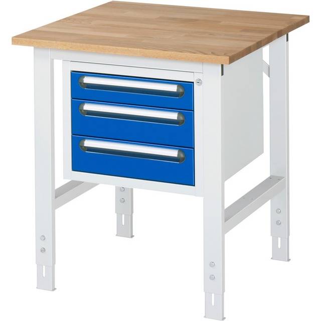 base container with 3 drawers 1 x 90, 2 x 120 mm, base container with 3 drawers 1 x 90, 2 x 120 mm, WxD 750 x 800 mm, solid beech wood panel, thickness 25 mm - light grey RAL 7035