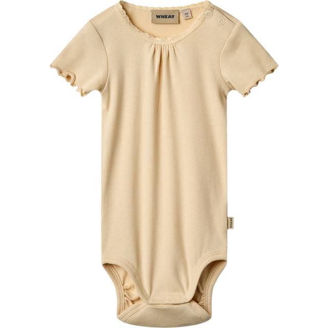 Wheat Kortærmet Rib Body Edna Stl. 68/6m fepojkar - Kortärmad Från Magasin - Macadamia (68/6m)