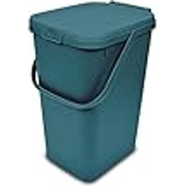 519354 Kitchen Recycling & General Storage bin 18 litres Stackable Food Waste Organiser Caddy with Clip lock lid & carrying Handle, Deep Teal Green