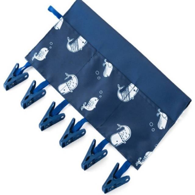 Household Portable Multi-function Fabric Hanger Folding Bathroom Rack Hanging Storage Drying Clothes Underwear Clips With Hanging Bag(Whale)