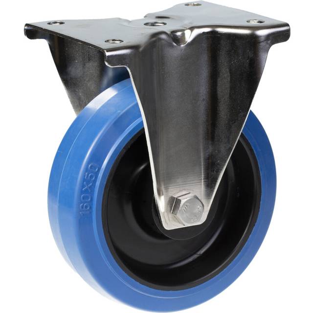 160mm stainless steel fixed castor with blue elastic rubber on nylon centre whee