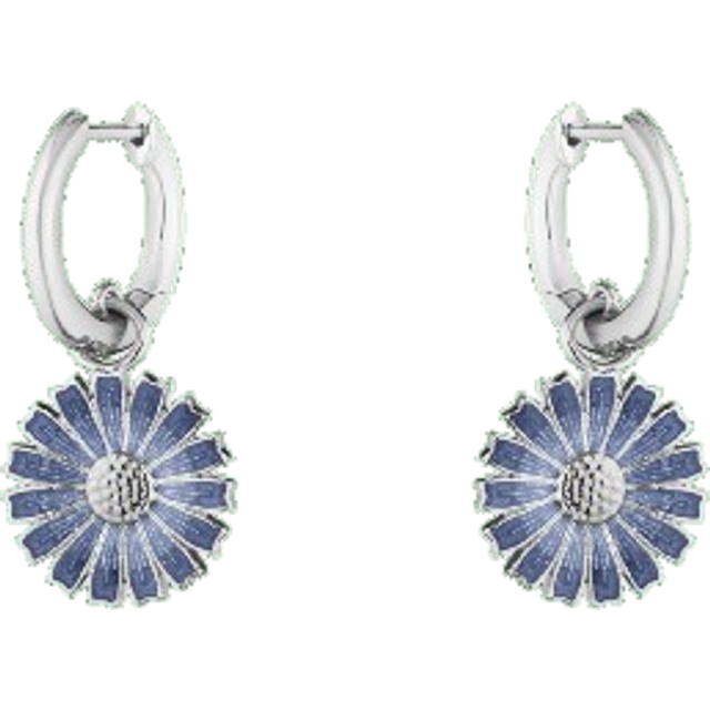 Georg Jensen Daisy øreringe i sølv med blå emalje - Ø 13 mm