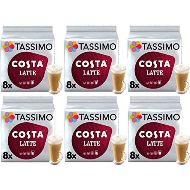 Tassimo Costa Latte Coffee Pods 16 discs, 8 servings (Pack of 6, Total 96 discs, 48 Drinks)