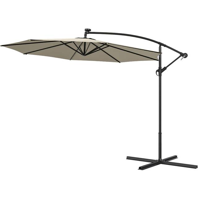 Living and Home Beige LED Cantilever Parasol with Cross Base and Square Base 3m - White