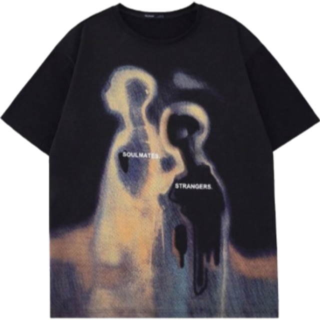 ROMWE MEN Men&#39;s Vintage Street Scene People Thermal Image Graphic Short Sleeve T-Shirt, Summer