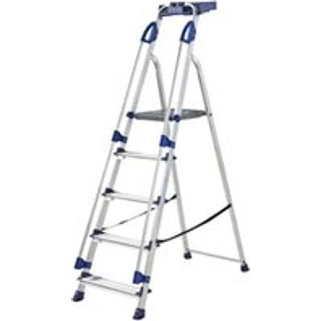 Professional Folding Step with Tool Tray; 5 Tread; 150kg; Silver/Blue
