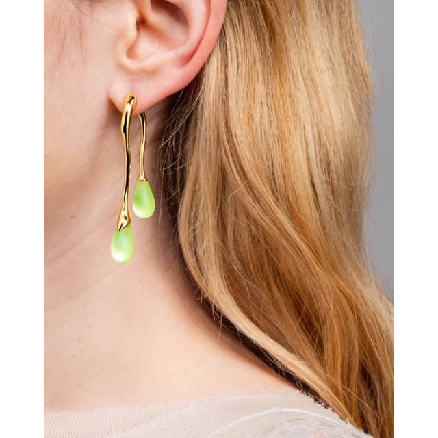 Alexis Bittar Lucite Gold Front Back Double Drop Earring- in Neon Green | Statement Jewelry from Alexis Bittar (One Size)