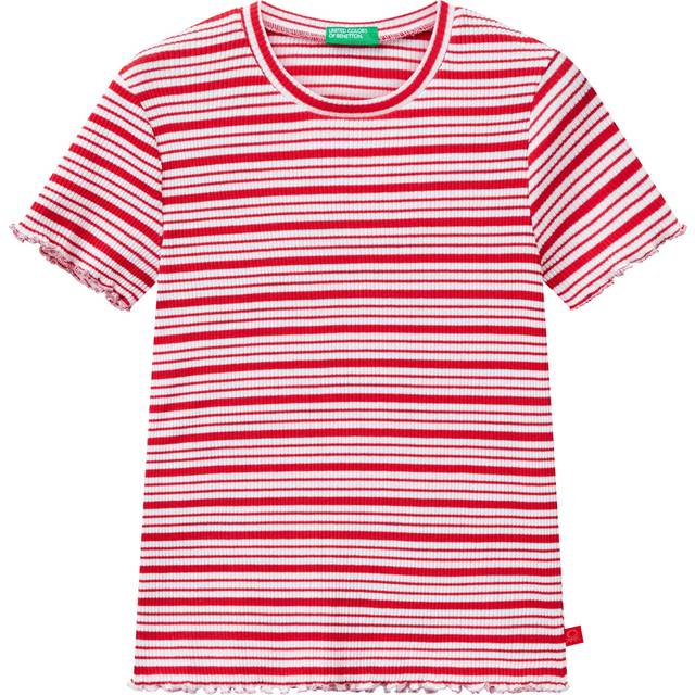 Benetton Kids' Stripe Ribbed T-Shirt, Red/White