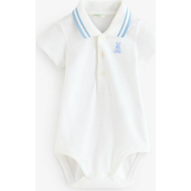 Benetton Baby Logo Polo Neck Bodysuit, Off White