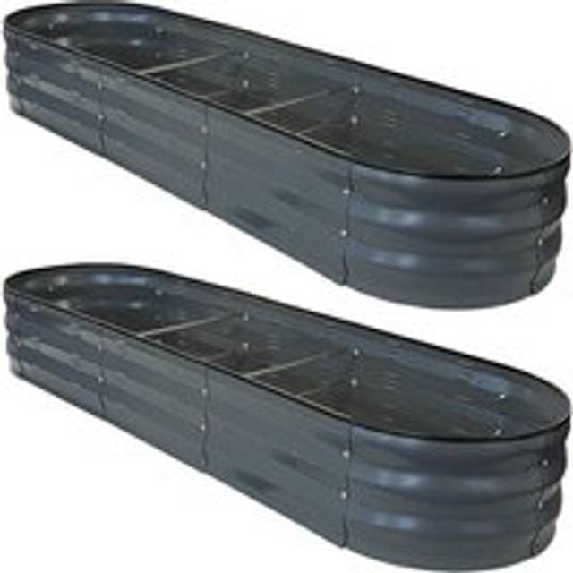 Set of 2 x Large Metal Oval Raised Vegetable Bed in Dark Grey (170cm)
