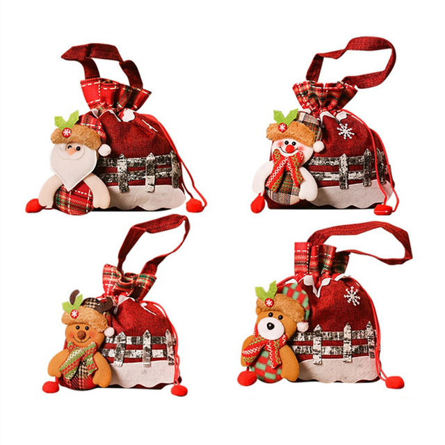 Reusable Fabric Xmas Favor Bags Christmas Knitted Doll Gift