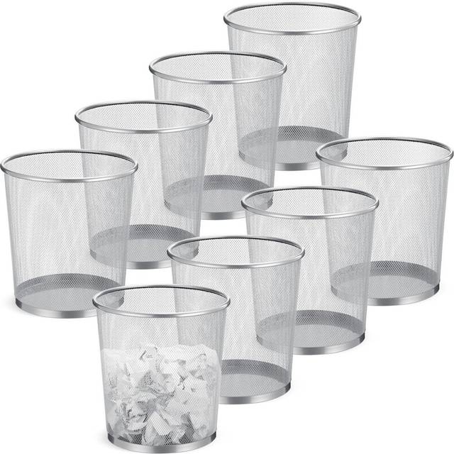 8 Piece Mesh Trash Can Round Mesh Trash Basket Mesh Trash Can Open Top Lightweight Bathroom Trash Basket for Office Home (6 Gallon Silver, Large)