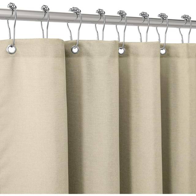 Shower Curtain for Bathroom with Metal Hooks Linen Fabric Shower Curtain - 182 x 182cm - Taupe